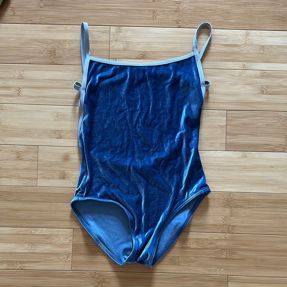 Yumiko Blue Velvet Tamara Camisole Leotard, Size Medium